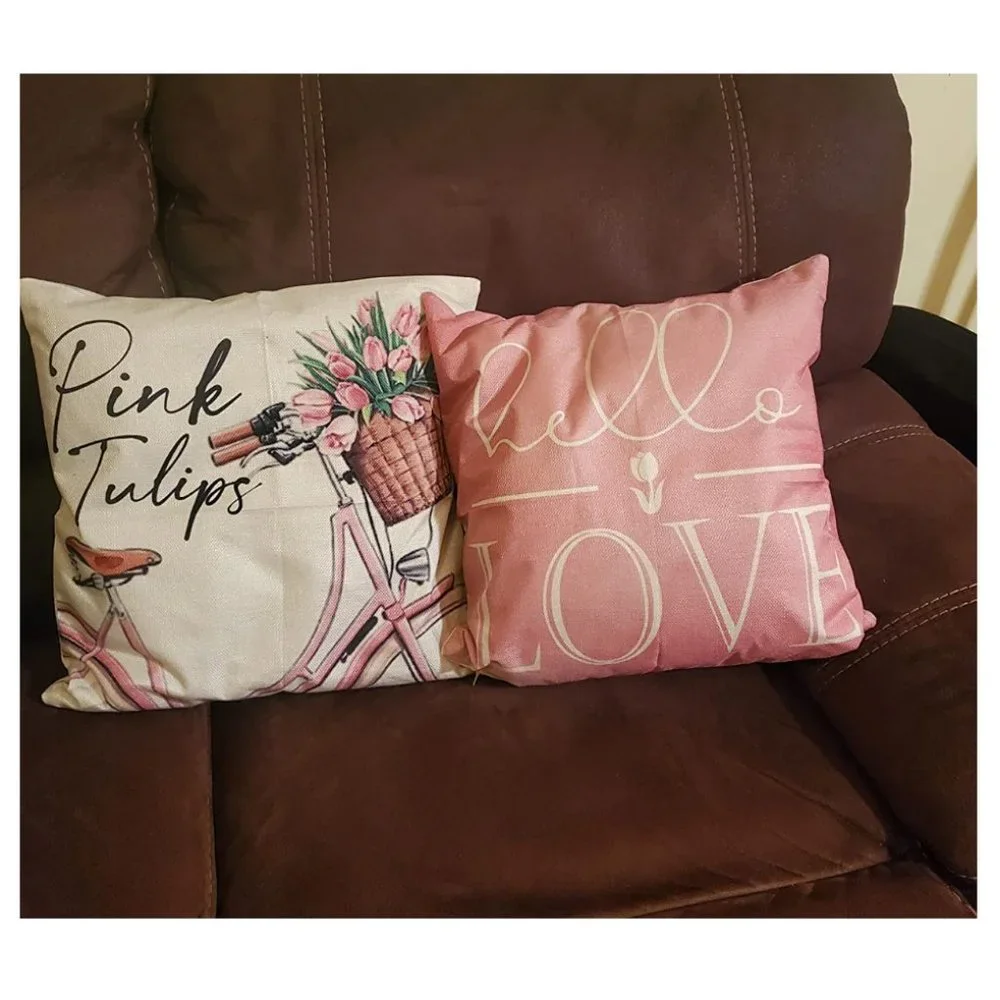 Floral Decorative Throw Pillow Covers Pink Accent Cases Cottage Spring Decor 18" - Picture 8 of 9